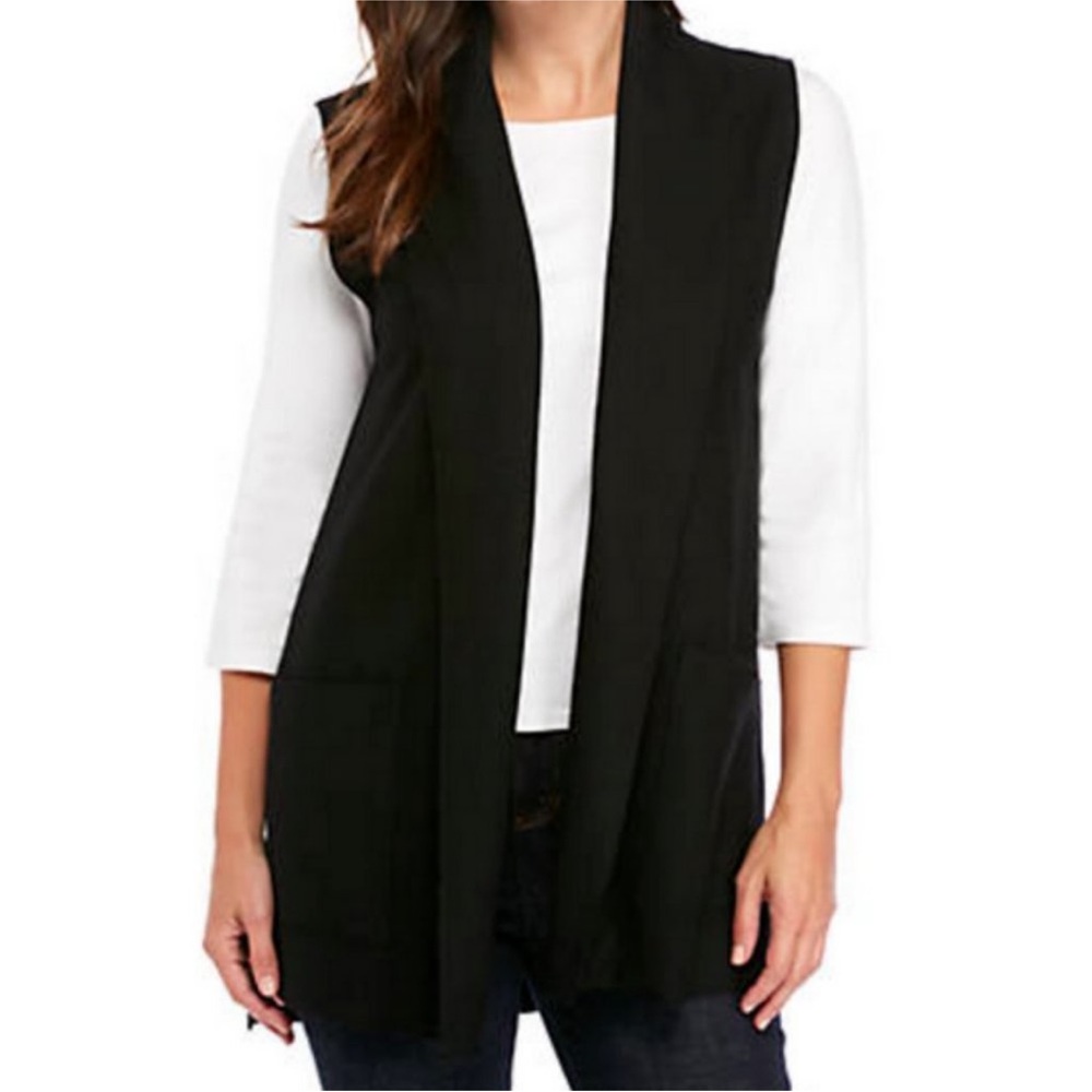 Eileen Fisher Long Ribbed Open Front Cardigan vest Charcoal Gray shawl S/M